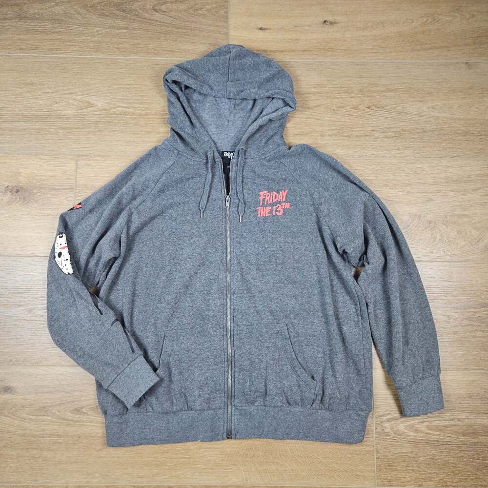 Torrid Friday the 13th Zip Up Hoodie 1 Horror Jason Voorhees Sleeve Print Gray